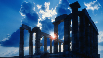 Картинка 9829 4326 sun behind temple of poseidon природа восходы закаты храм посейдона закат