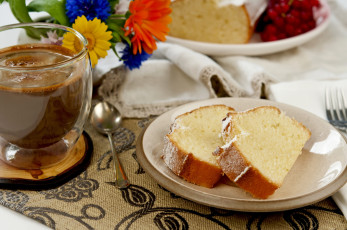 Картинка еда кофе кофейные зёрна цветы выпечка