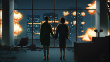 Картинка бойцовский клуб рисованные люди здания кресло офис взрыв марла тайлер