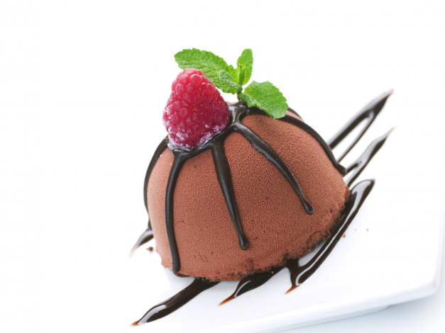 Обои картинки фото еда, мороженое, десерты, мята, малина