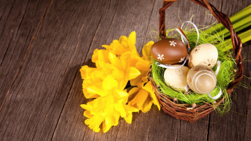 Картинка праздничные пасха нарциссы писанки