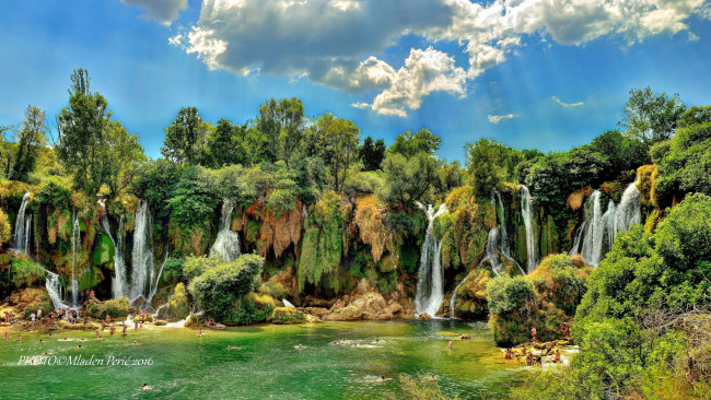 Обои картинки фото природа, водопады, лес, река, водопад