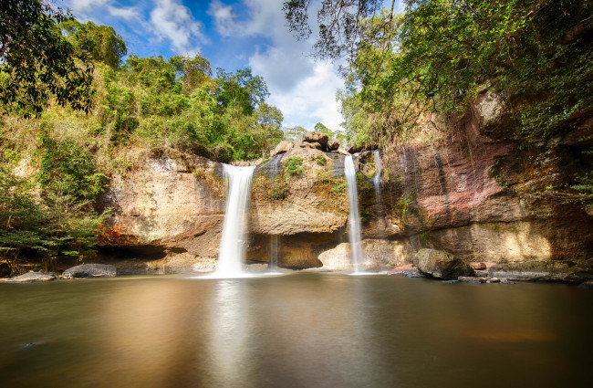 Обои картинки фото природа, водопады, лес, река, водопад