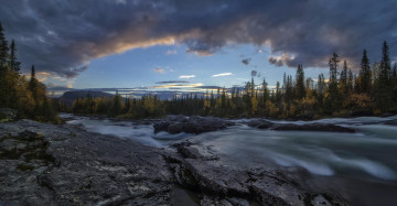 Картинка природа реки озера лес тучи небо река камни