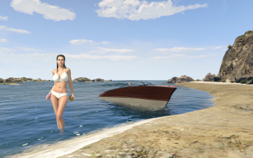 Картинка 3д+графика люди+ people девушка фон взгляд купальник море катер пляж