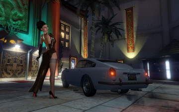 Картинка 3д+графика люди-авто мото+ people-+car+ +moto девушка фон взгляд платье чулки автомобиль улыбка