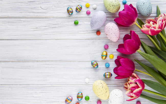 Обои картинки фото праздничные, пасха, тюльпаны, цветы, букет, весна, фон, праздник