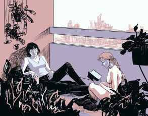 Картинка рисованное люди девушки книга растения