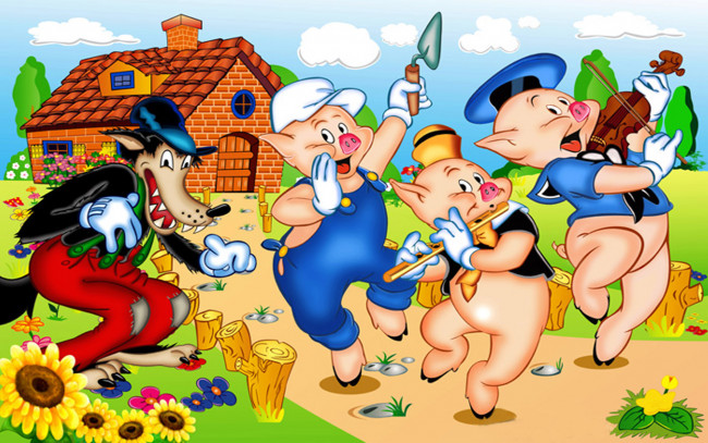 Обои картинки фото мультфильмы, -unknown , разное, поросята, волк