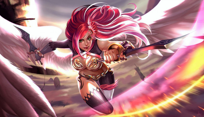 Обои картинки фото видео игры, league of legends, katarina, крылья, оружие
