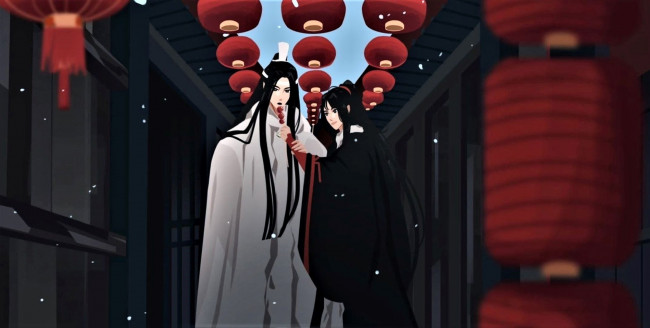 Обои картинки фото аниме, mo dao zu shi, лань, ванцзи, вэй, усянь, конфеты, фонари