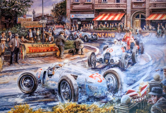 Картинка рисованное авто мото машины люди гонка город