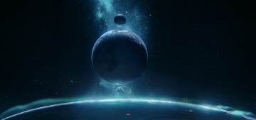 Картинка космос арт планета спутник станция