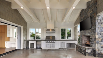 обоя интерьер, кухня, печь, плита, телевизор