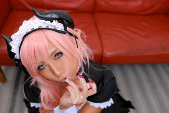 обоя девушки, nonsummerjack, образ, косплей, костюм, наряд, горничная, рога, диван