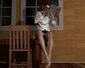 Картинка 3д+графика people+ люди девушка журнал стул стол