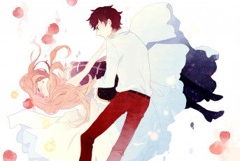 Картинка аниме mawaru+penguin+drum девушка mawaru penguindrum пингвиний барабан kyang692 фрукты яблоки падение парень takakura kanba himari арт