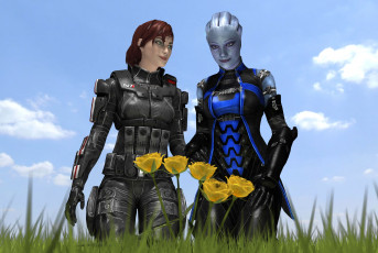 Картинка mass+effect+2 видео+игры девушка существо цветы облака