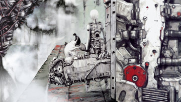 обоя аниме, blame, парень, киберпанк, art, manga, девушка