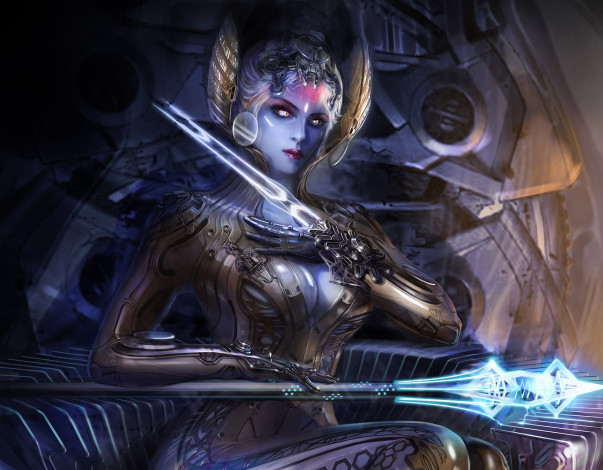 Обои картинки фото видео игры, galaxy saga, воин, девушка, оружие