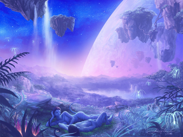 Обои картинки фото рисованные, кино, звезды, планета, природа, на'ви, девушка, мужчина, аватар