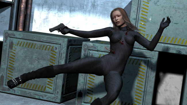 Обои картинки фото 3д графика, fantasy , фантазия, выстрелы, оружие, девушка