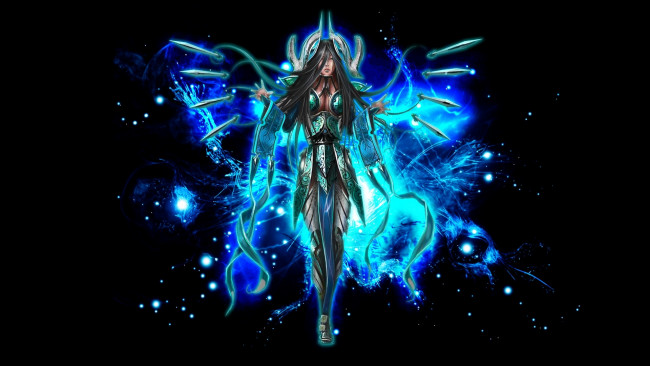 Обои картинки фото видео игры, league of legends, воин, девушка, оружие, доспехи