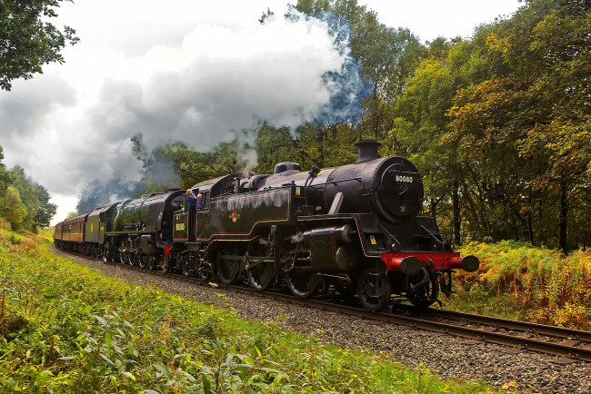 Обои картинки фото техника, паровозы, дорога, железная, состав, паровоз, рельсы