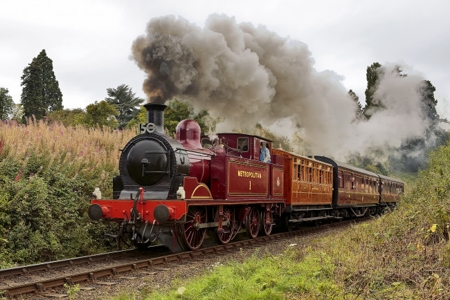 Обои картинки фото техника, паровозы, состав, паровоз, рельсы, дорога, железная