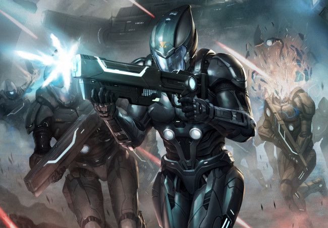 Обои картинки фото видео игры, galaxy saga, galaxy, saga, осколки, выстрелы, оружие, солдаты, битва