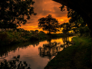 Картинка природа реки озера зарево деревья сумрак река