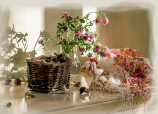 Картинка еда натюрморт платок грибы корзинка