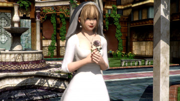 Картинка 3д+графика аниме+ anime дворик цветок фон взгляд девушка