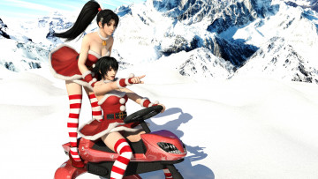 Картинка 3д+графика аниме+ anime снег зима фон взгляд девушки горы санки