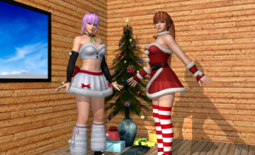 Картинка 3д+графика праздники+ holidays девушки подарки праздник елка взгляд фон
