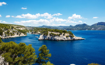 Картинка природа побережье скалы берег marseille франция море катера лодки бухта