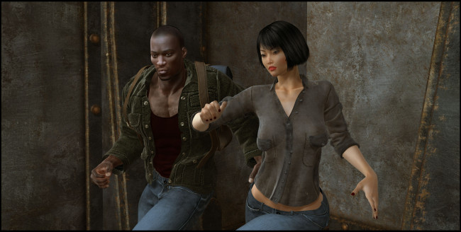 Обои картинки фото 3д графика, люди , people, девушка, парень, фон, взгляд