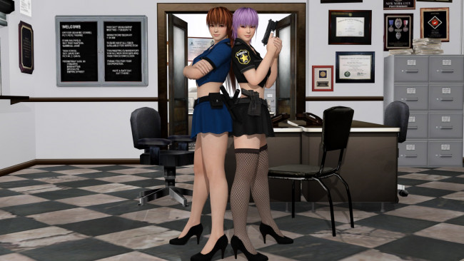 Обои картинки фото 3д графика, аниме , anime, оружие, девушки, взгляд, фон, полиция