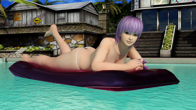 Обои картинки фото 3д графика, люди , people, фон, взгляд, девушка, бассейн