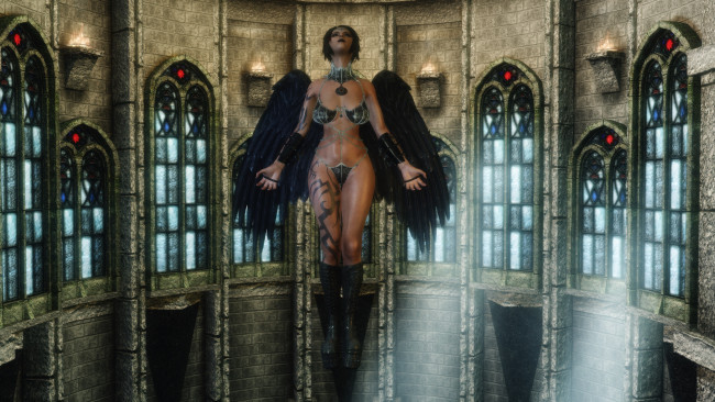 Обои картинки фото 3д графика, существа , creatures, демон, взгляд, фон, девушка, крылья