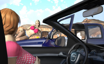 Картинка 3д+графика люди+ people автомобиль фон взгляд девушка