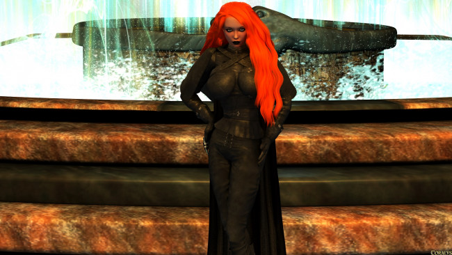 Обои картинки фото 3д графика, фантазия , fantasy, девушка, взгляд, рыжая, фон