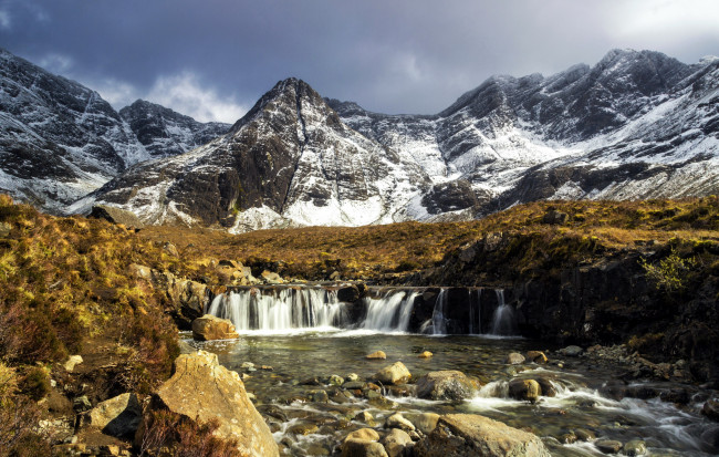 Обои картинки фото природа, водопады, горы, камни