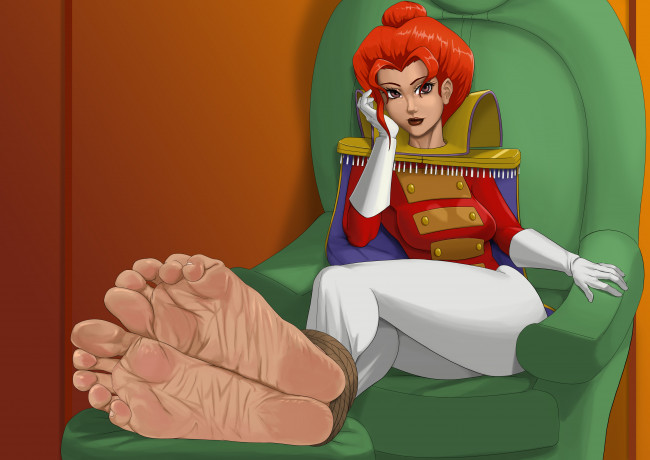 Обои картинки фото рисованное, комиксы, фон, девушка, униформа, взгляд, кресло