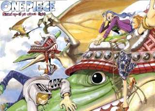 Картинка аниме one+piece полет небо персонажи драконы