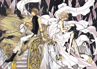 Картинка аниме tsubasa+reservoir+chronicles стекла цепи плащ девушка парень