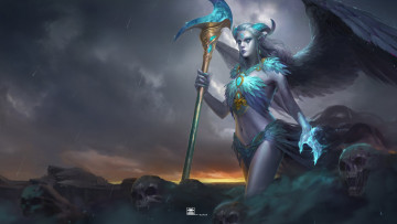 Картинка фэнтези демоны демонесса магия арт череп рога фэнтази взгляд