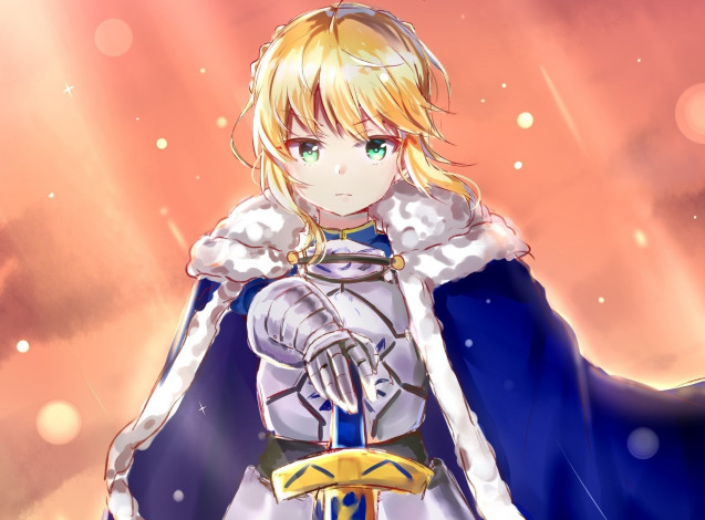 Обои картинки фото аниме, fate, stay night, девушка, фон, взгляд