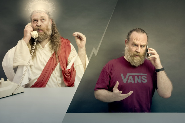 Обои картинки фото юмор и приколы, человек, бог, разговор