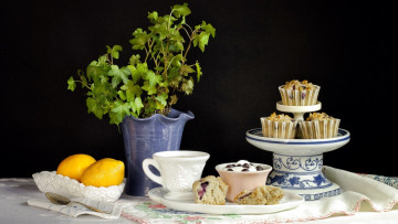 Картинка еда натюрморт десерт кексы лимоны